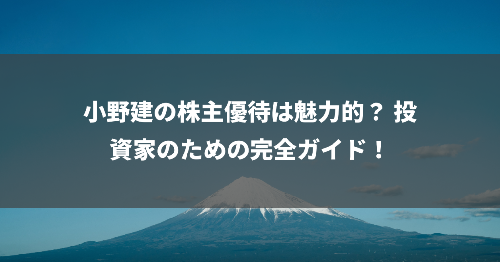 小野建の株主優待は魅力的？ 投資家のための完全ガイド！